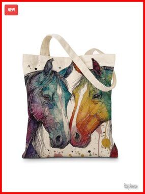 Canvas Tote Bag Watercolor Animal Art Reusable Grocery Bag